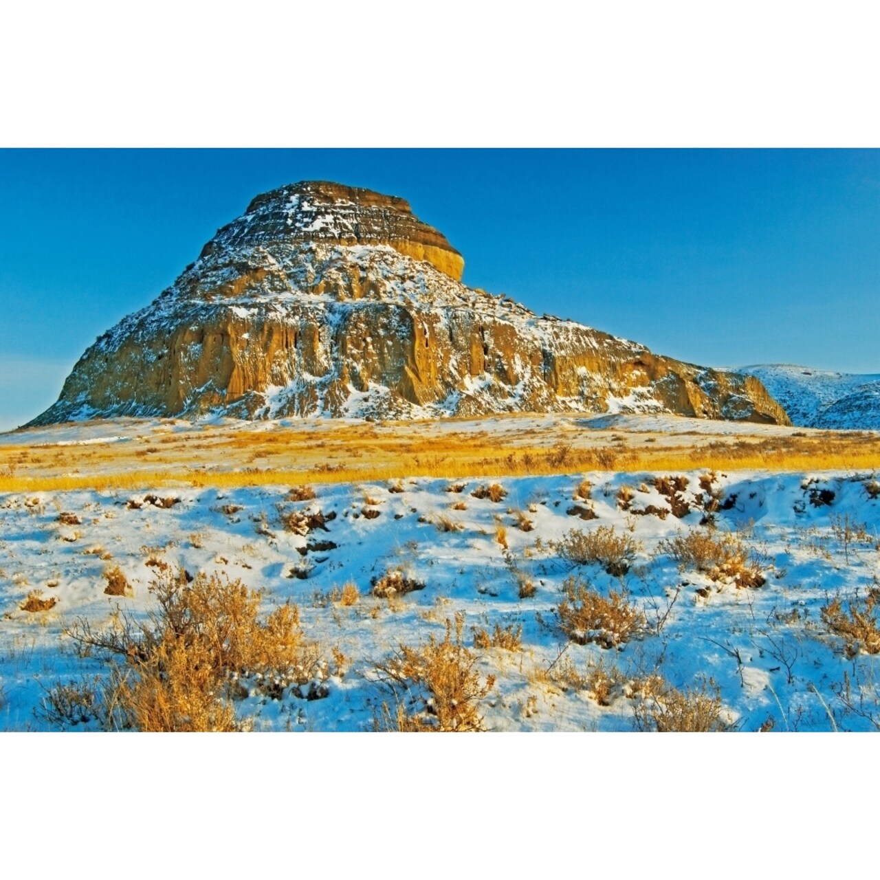 Canada Saskatchewan Big Muddy Badlands. Landscape With Castle Butte In Winter. Poster Print By Jaynes Gallery